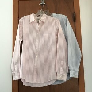 Women’s Medium LL BEAN Lot of 2 Wrinkle Resistant Pink & Blue Striped Shirts EXC